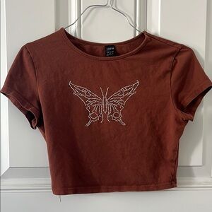 SHEIN Red Crop Graphic T-Shirt